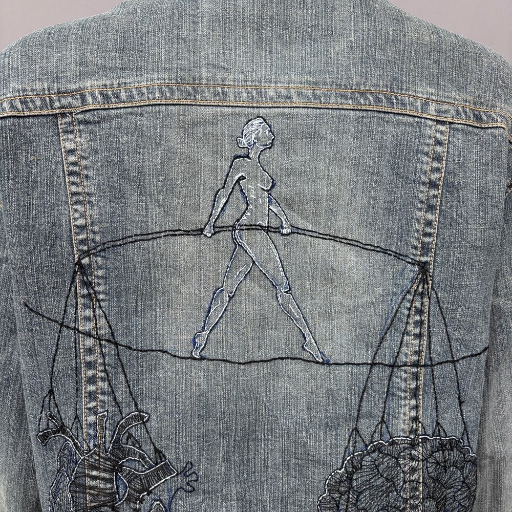 Hand Embroidered Head and Heart Motif Vintage Denim jacket Chicos